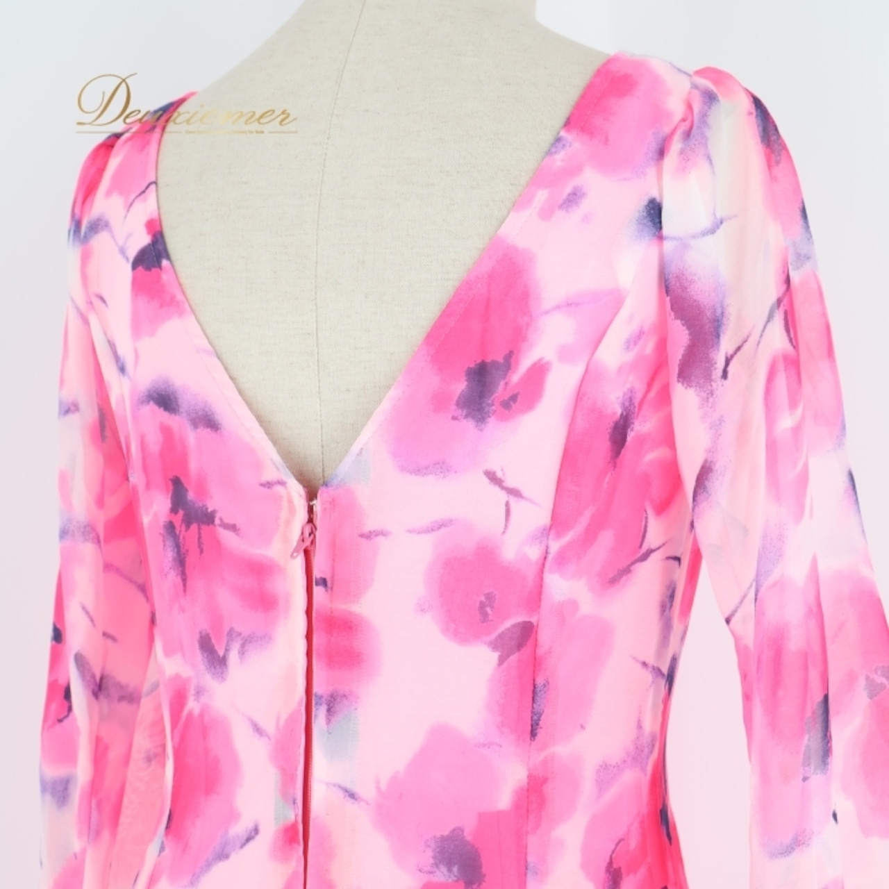 社交ダンス 衣装 ワンピース ドレス ピンク系 パープル系 ピンク 紫 花柄 明るい 蛍光 光沢 パーティ 発表会 ダンス 薄手 かわいい おしゃれ 花模様 大人用 フェミニン 女性用 光沢感