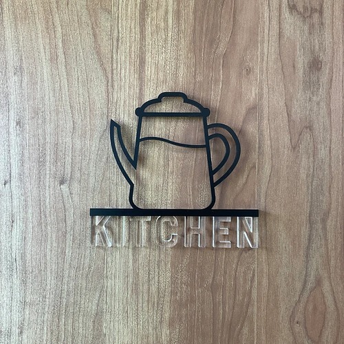 （送料無料）ルームサイン KITCHEN ドア用 3Dアイコン クリア文字