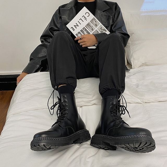 レースアップ厚底ショートブーツ メンズのマストアイテム E293 Eaglerose イーグルローズ 韓国メンズファッション通販サイト