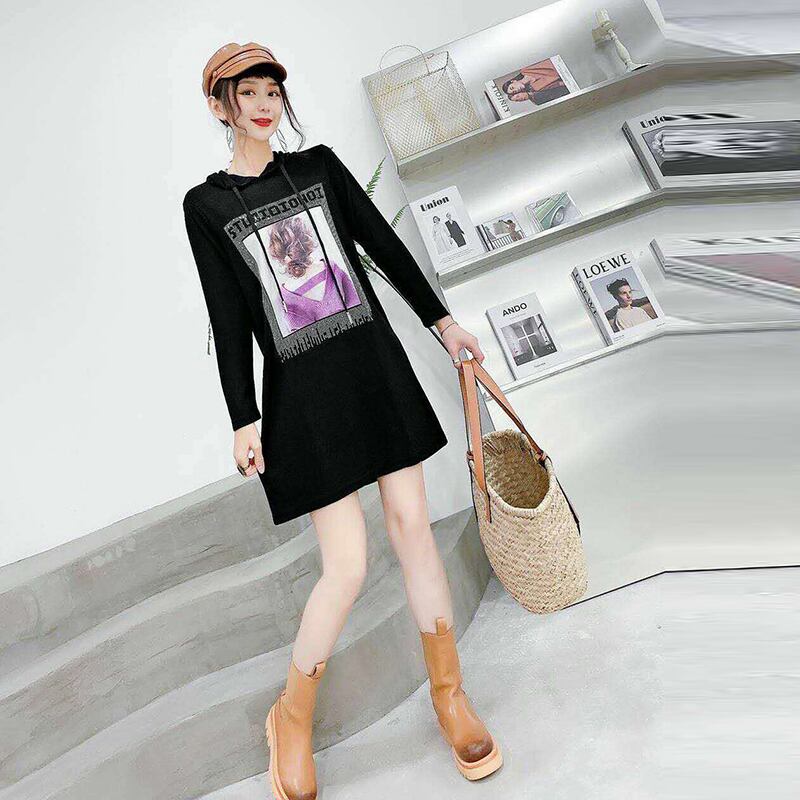 プラスサイズのドレスの女性の脂肪の姉妹2020新しい秋のカバー腹は年齢、チベットの肉、西洋スタイル、薄くて太いプラスサイズのスカートを減らします ミックスインファッション83237407377