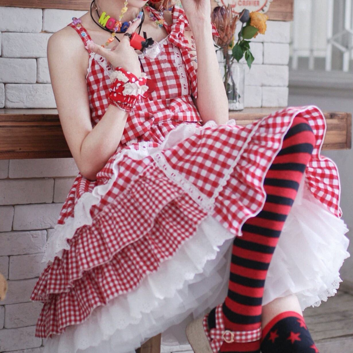 各1点のみ】【2カラー】ブラック レッド チェック ギンガム ワンピース