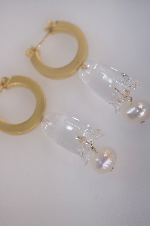 【Mame Kurogouchi】Floral Motif Glass Earrings - clear -