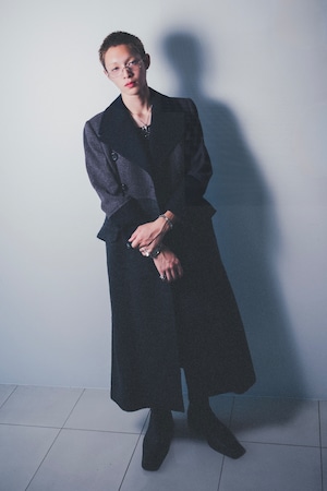 "DOLCE & GABBANA" Late 1990's-Early 2000's melton wool-tweed-shaggy switching maxi coat "made in ITALY"