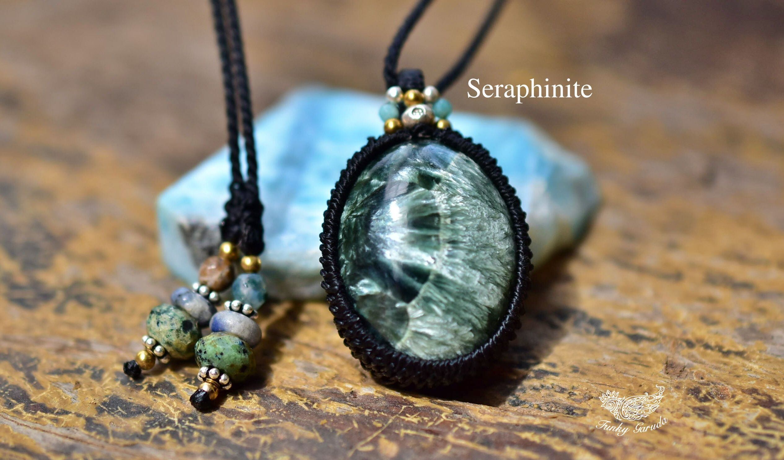 広がる白翼★セラフィナイト シンプルマクラメペンダント sery005