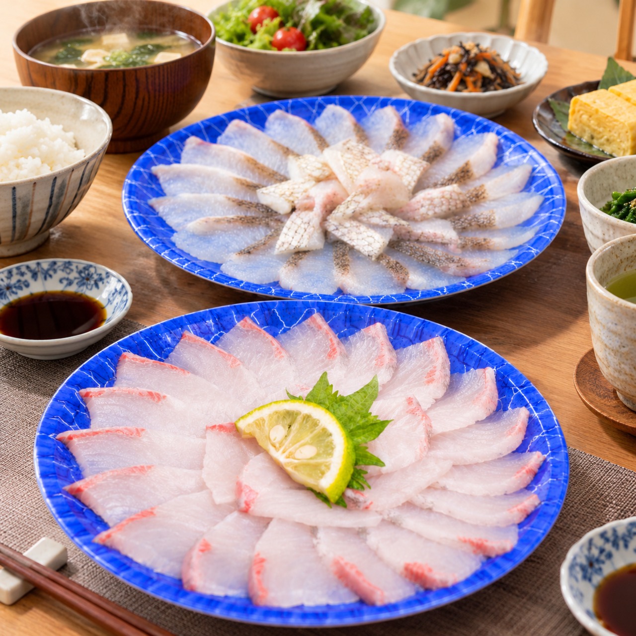【全国送料無料】（沖縄・北海道を除く）金寿カンパチ・マダイ炙り刺身セット　ー約6～8人前ー《冷凍便》