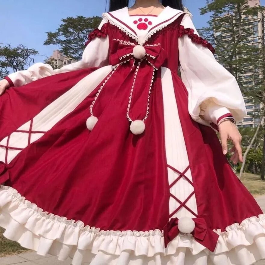 スイートロリータ ワンピース 肉球 リボン ガーリー 甘め lolita