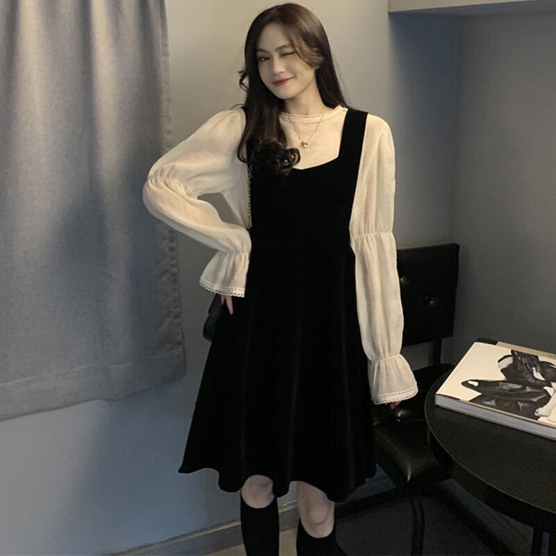 ソリッド カラードレス スプリングルーズウェスト薄手Aラインスカート 春物 ソリッドカラー 萌量不足55516919036