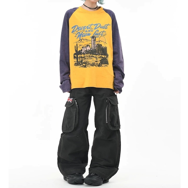 デザートグラフィックフェードウォッシュラグランTシャツ 2col R02572