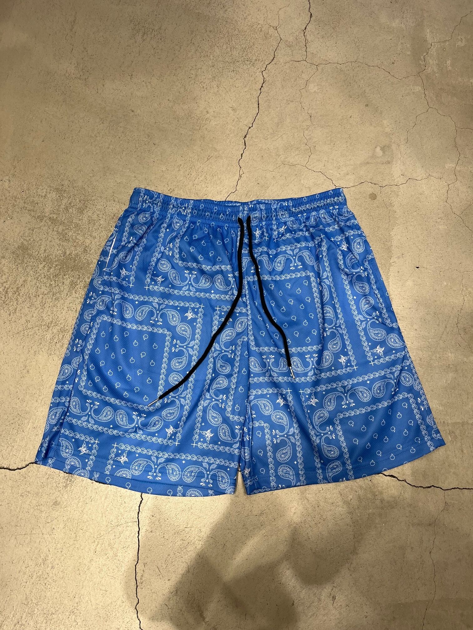 【ブルー】ペイズリーハーフPANTS