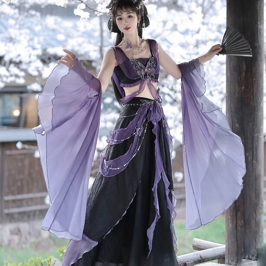 ロリータファッション 華ロリ蝶刺繍ロングスカート3点セット