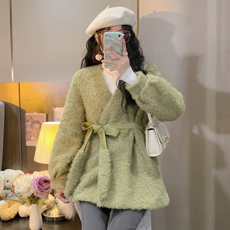 Vネックフェイクウールジャケット オータムウィンター 秋物 冬物 ファー スーパーモール20638084644