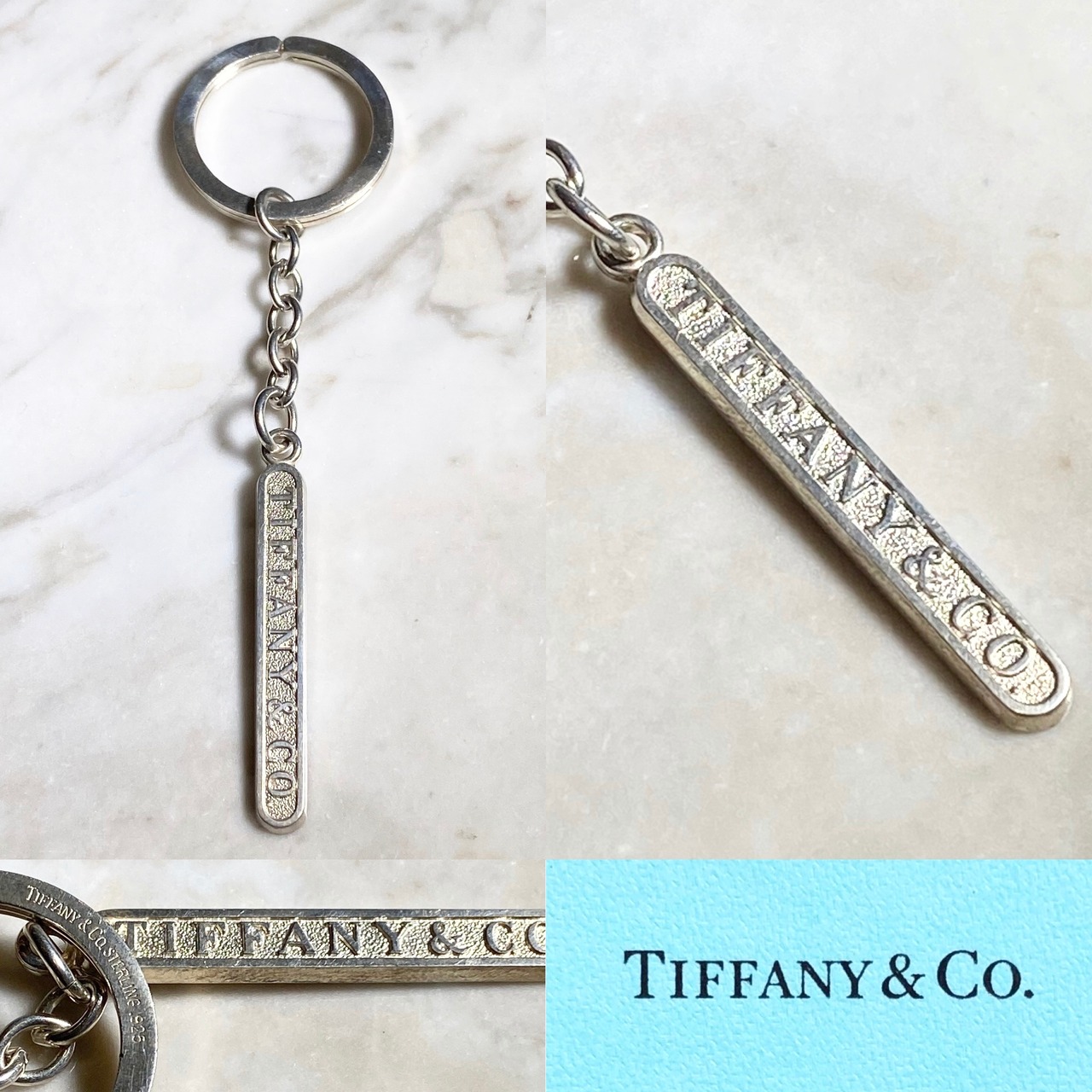 TIFFANY silver key holder with logo plate charm 