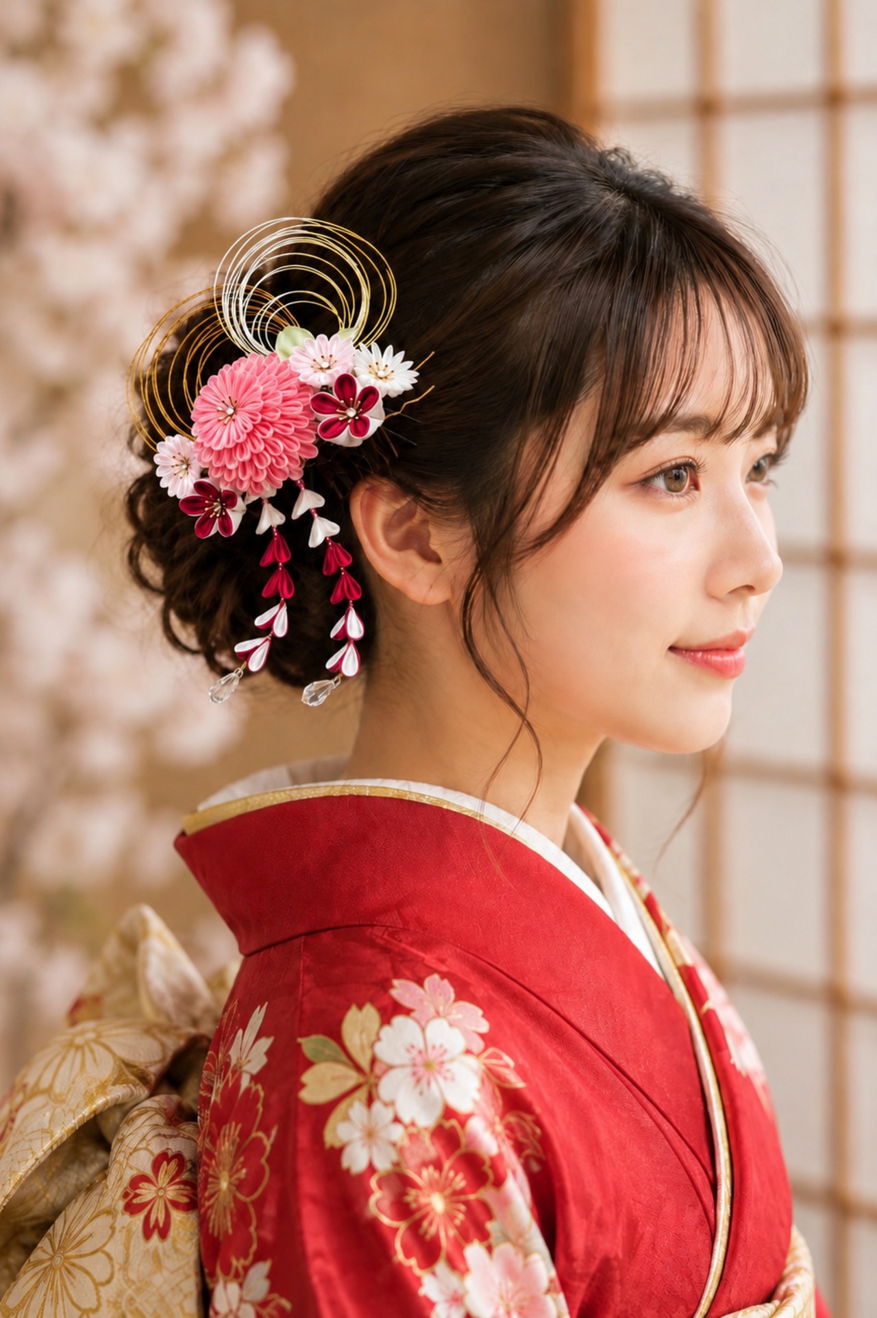 正絹 手染め つまみ細工の髪飾り ピンク | 彩(いろどり)百花繚乱