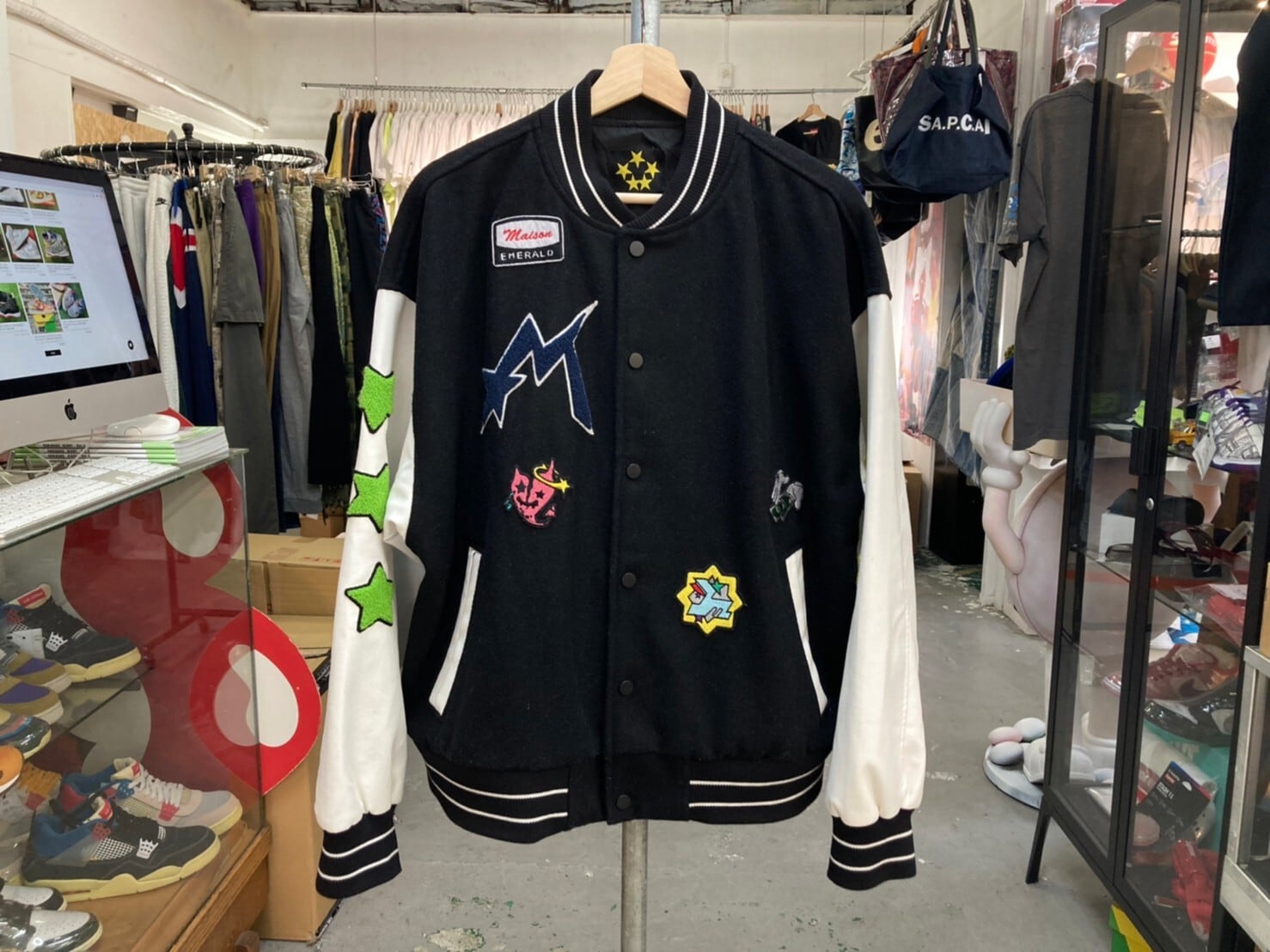 MAISON EMERALD × DUGOUT STAR EMBROIDERY BASEBALL JACKET LARGE 