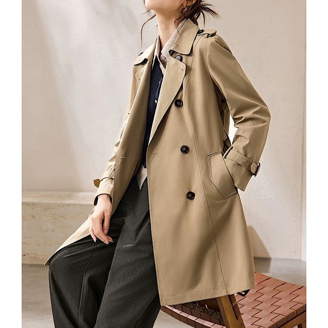 ダブルブレスト ベルト付き トレンチコート　YH9962