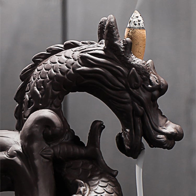 倒流香 龍 オブジェ 置き物 紫砂 陶器 龍 インテリア お洒落 香炉 流川
