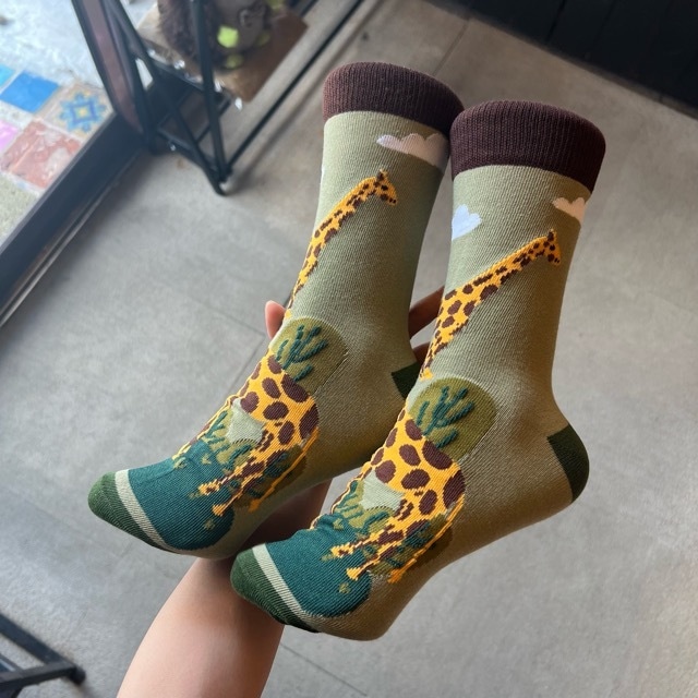 TOPANGA SOCKS Lady's　Two giraffes　レディースソックス2頭のキリン　キリン　ソックス　靴下　ギフト　プレゼント