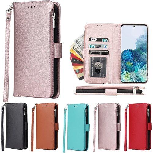 Eastwave サムスン ギャラクシー S21 5G ケース for Samsung Galaxy S21 5G ケース 手帳型 財布型 背面ICカード コインポケット ストラップ付き カード 収納 小銭入れ ファスナーポケット付き PUレザー 5色 ピンク 809