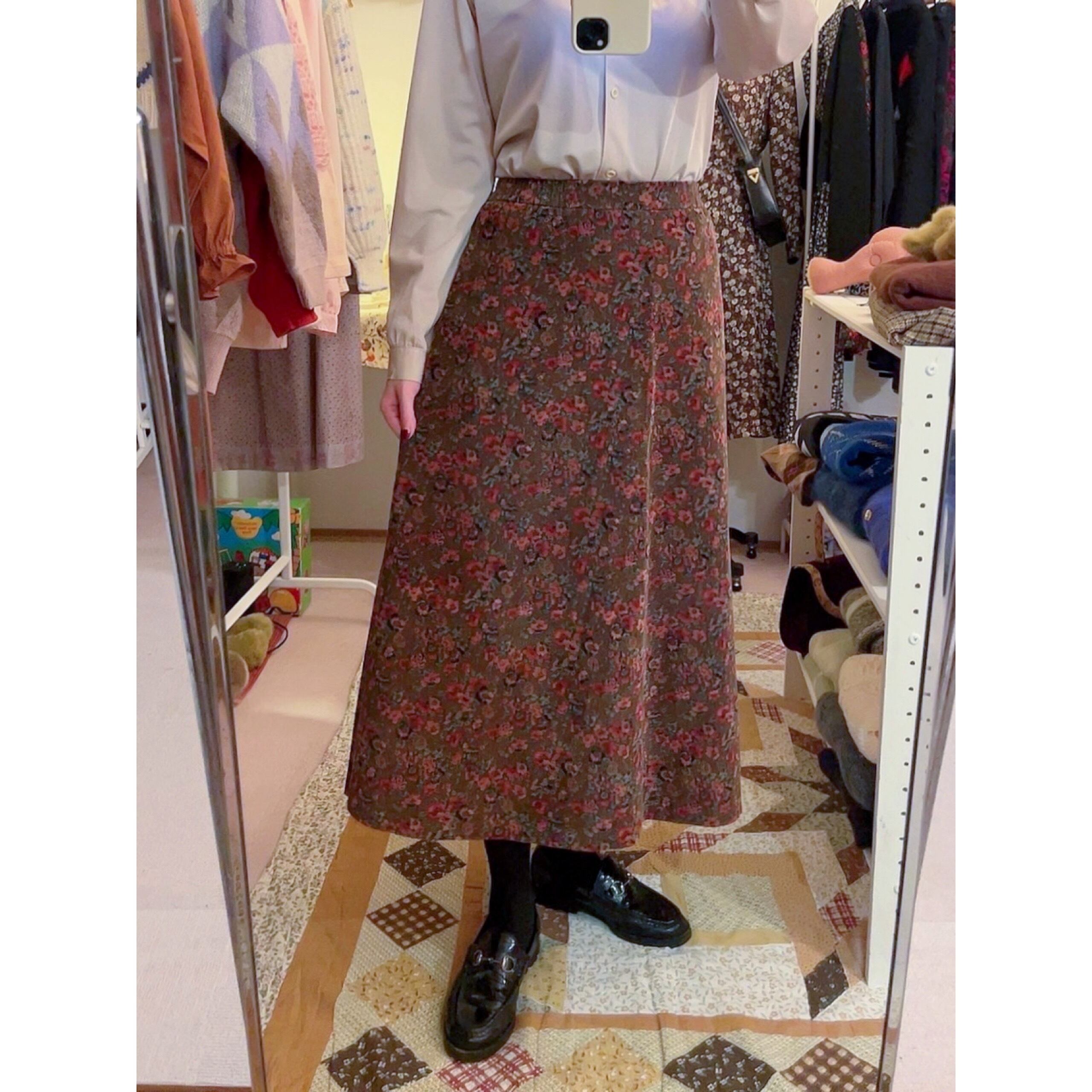 dark brown flower corduroy skirt