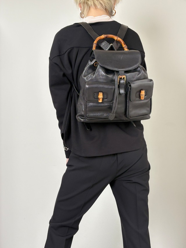 GUCCI グッチ バックパック ブラック バンブー レザー ダブルポケット vintage ヴィンテージ オールド 3ug5ej