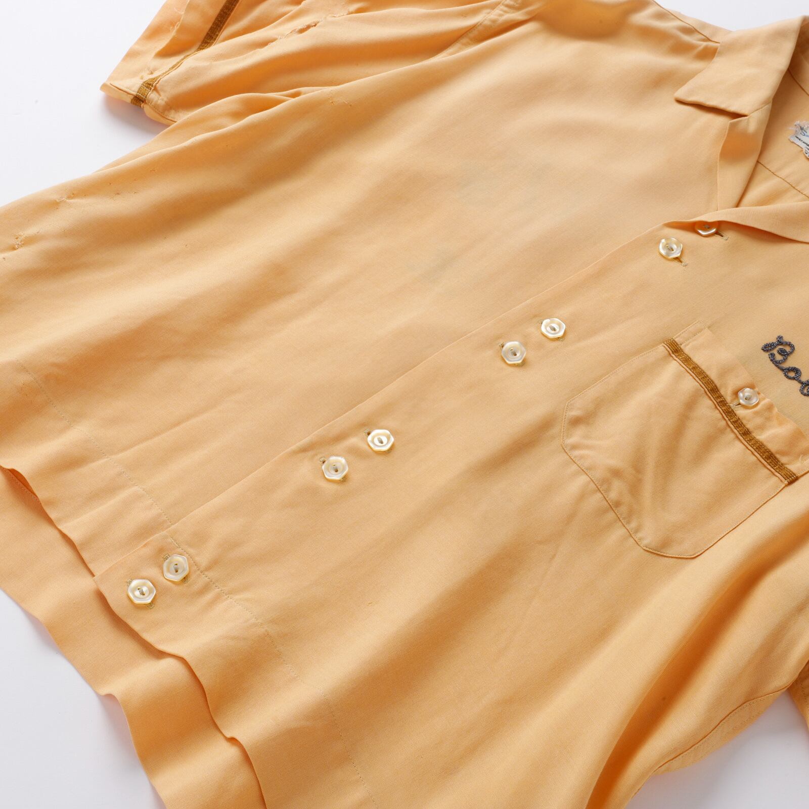 逸品】50s special Vintage bowling shirt open collar shirt Orange S