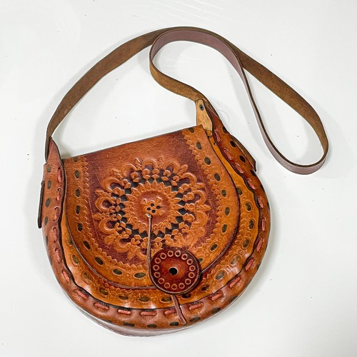 Vintage Carved Leather Bag Made In Brazil