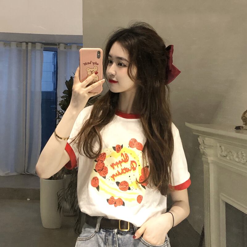 ルーズプリントTシャツ シャツ スプリングラウンドネックプルオーバー トップス 春物 Oネック スーパーモール40251990398