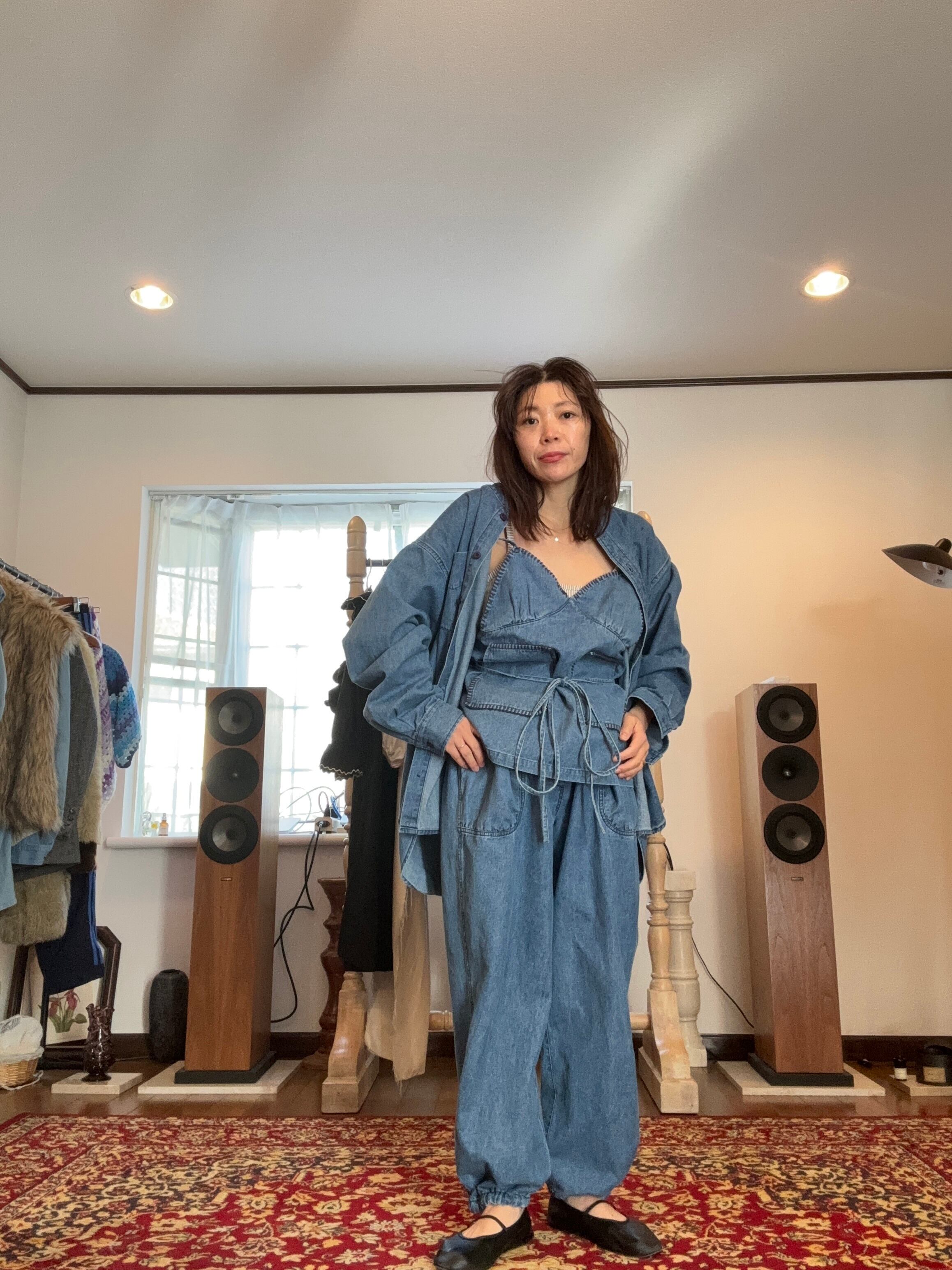 denim puckering pants | papier.official