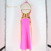 社交ダンス 衣装 チャコット Chacott ラテン ドレス ワンピース デモ 競技 ダンス パーティ 発表会 特徴的 個性的 フリンジ 蛍光 ピンク系 イエロー系 日本製 ダンス衣装 エレガント 大人用 デモ用 ドレスバッグ付き 華やか 競技用 ダンスパーティ用