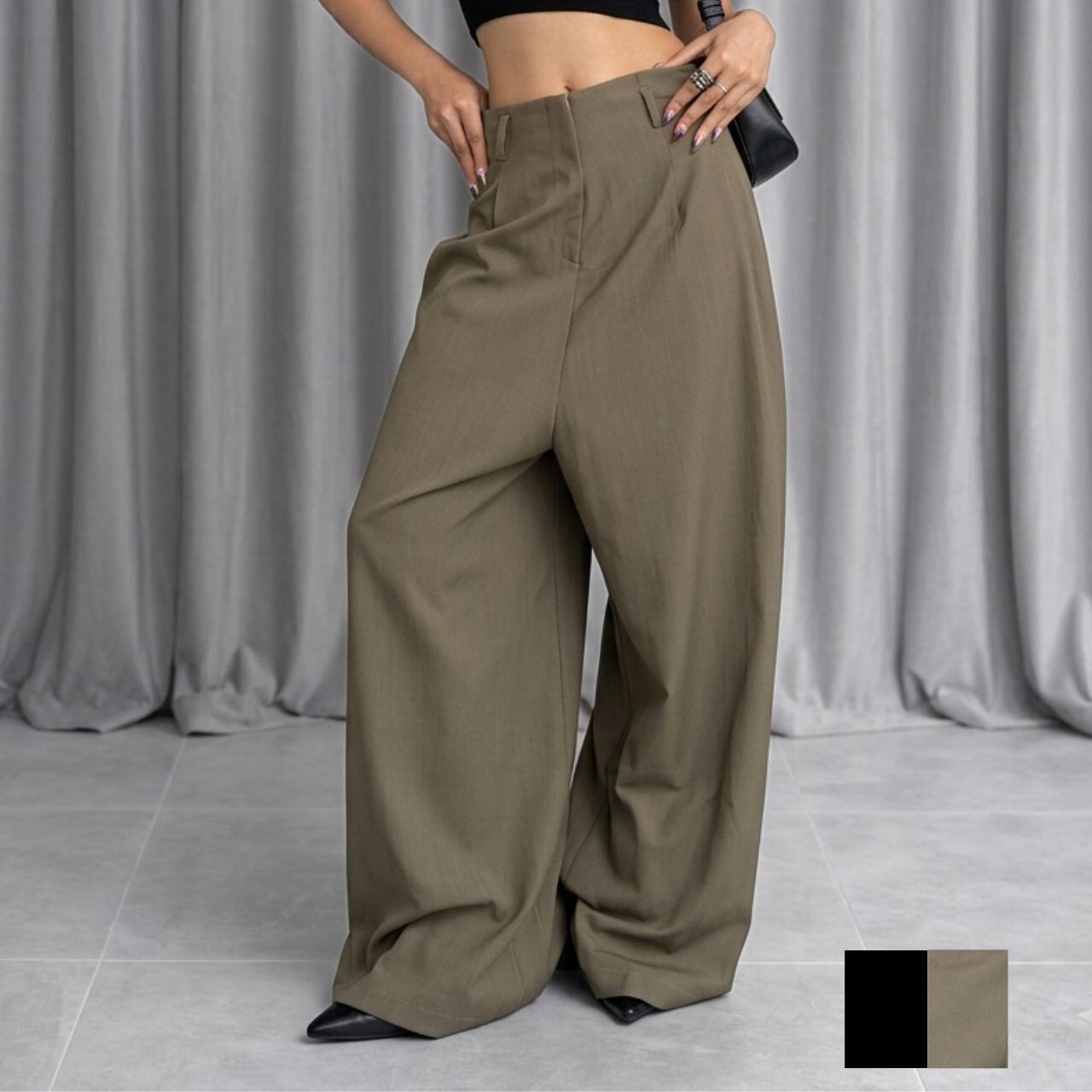 ハイウエストボリュームワイドパンツ【2col】 0568