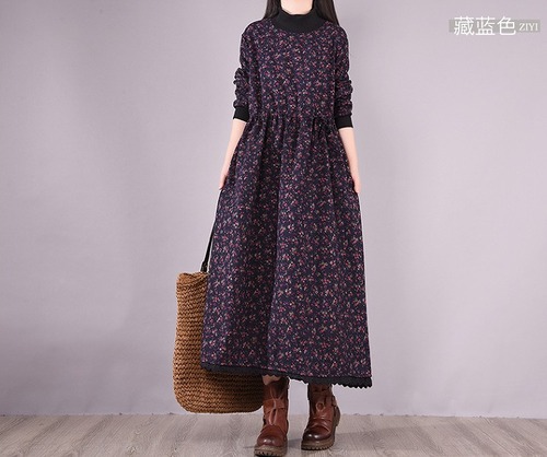 【秋冬新作】裏起毛ファッションワンピース♪ブルー/アカ2色展開◆#serfm-276897
