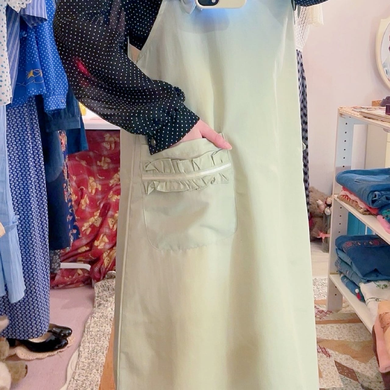 dot ribbon flower jumper skirt