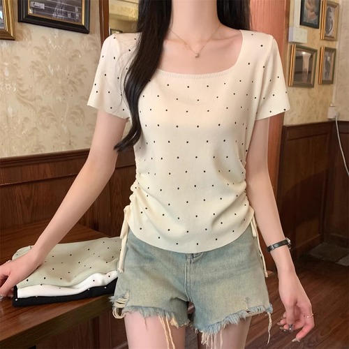 4色／ドットドロストリボンニットトップス ・76191