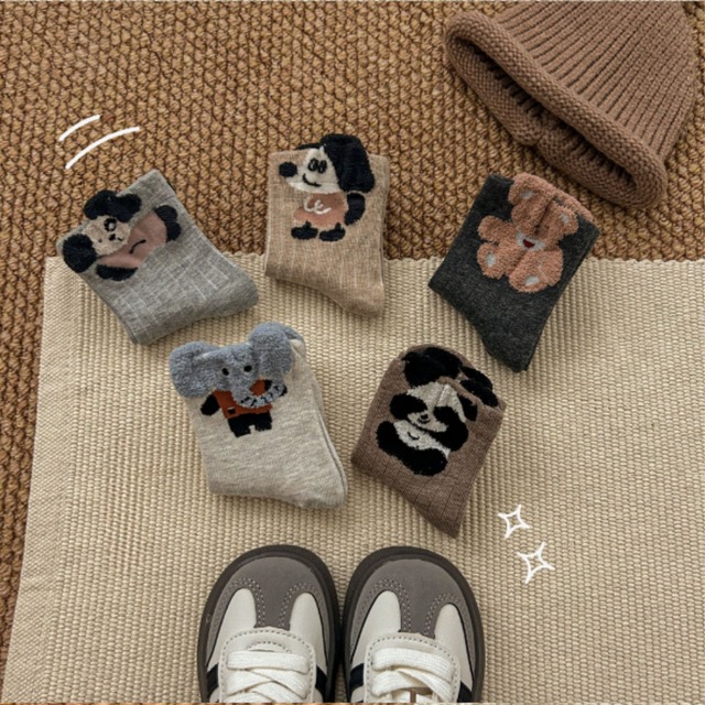 【即納】ナチュラルカラーのアニマルソックス 5足セット