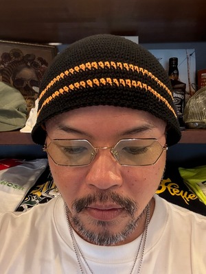 HANDMADE KNIT HAT / 手編み / ニットハット / BLACK&ORANGE