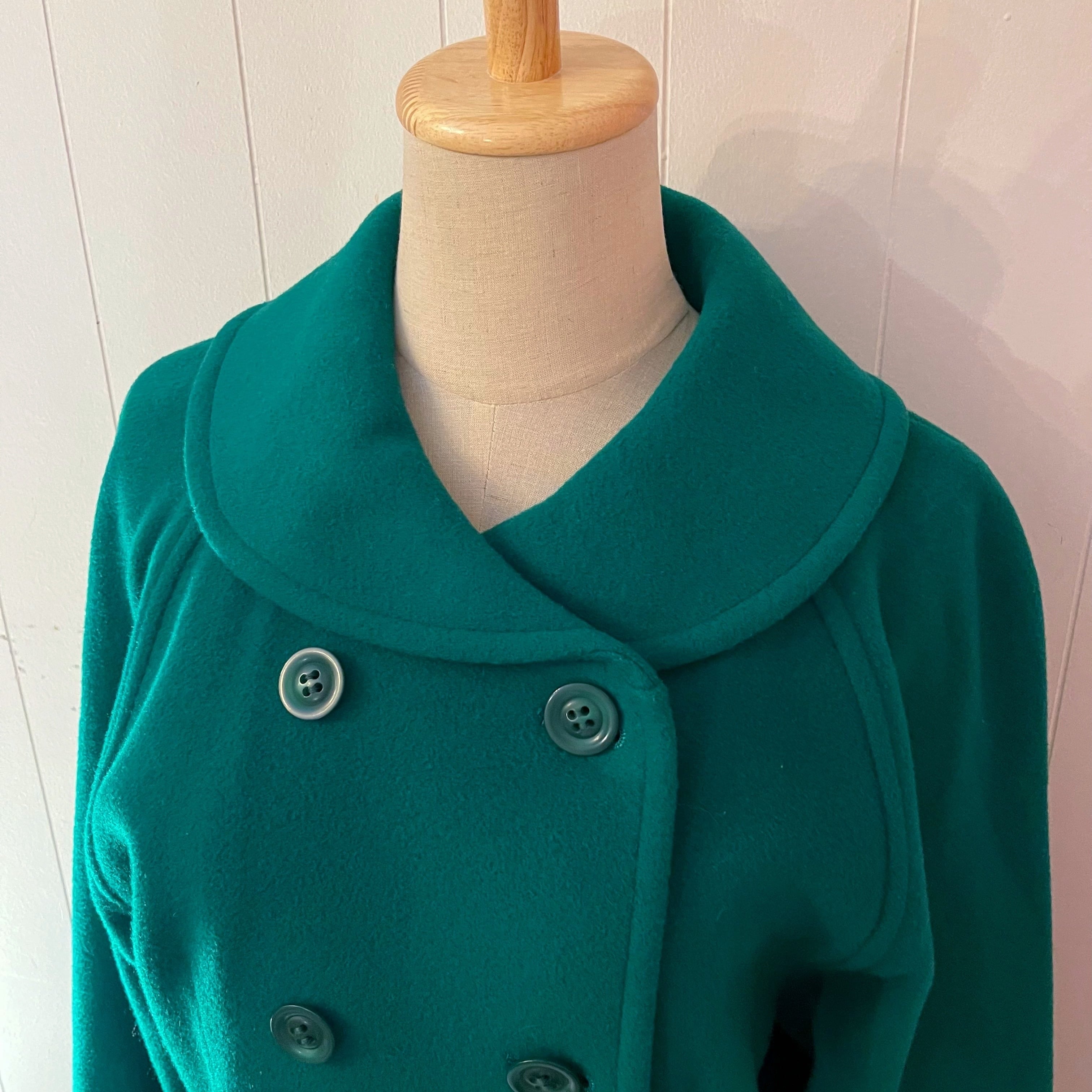 green double button flare coat