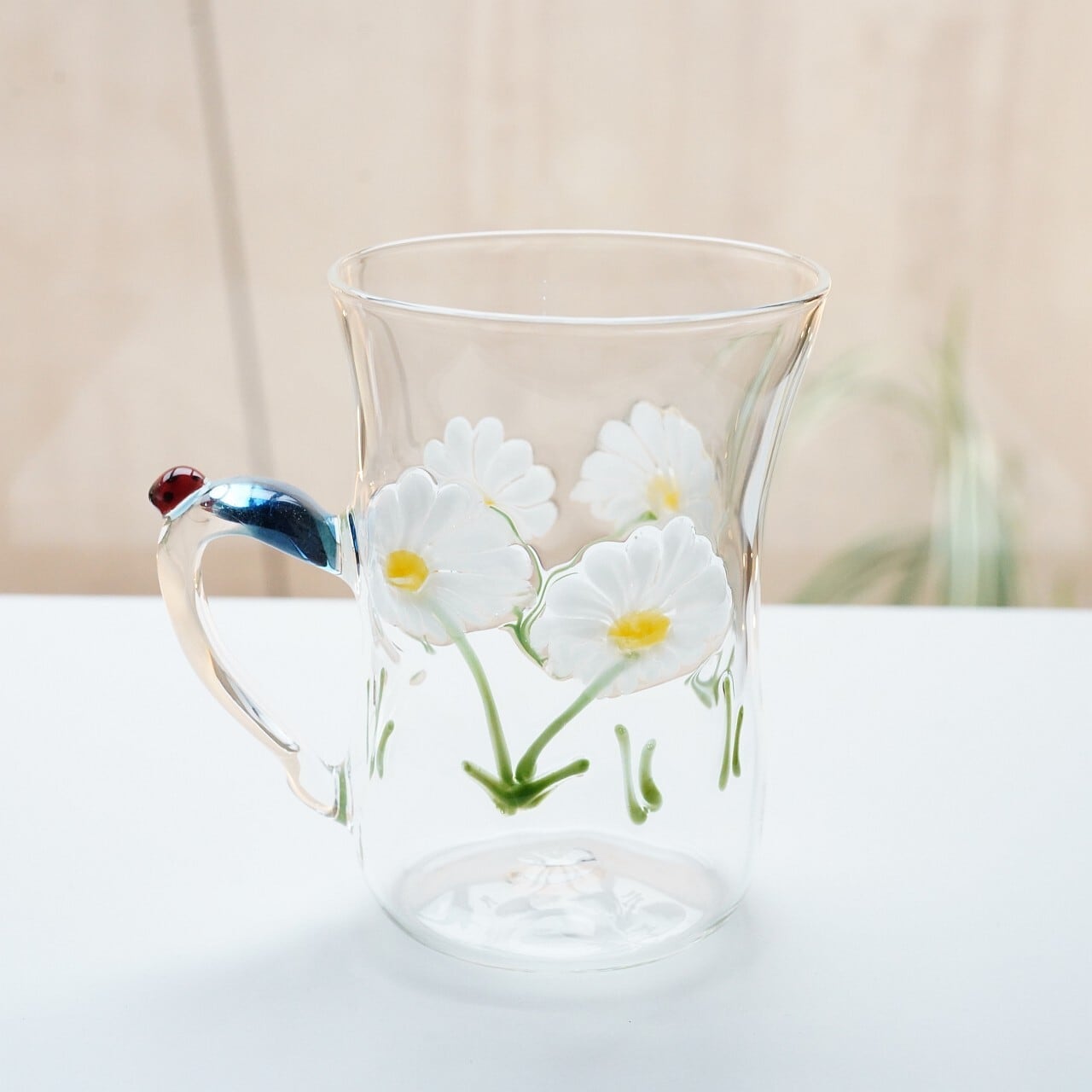 竹川久仁子】耐熱ガラス 花マグカップ 白 T-1-J | ろにせら ギャラリー