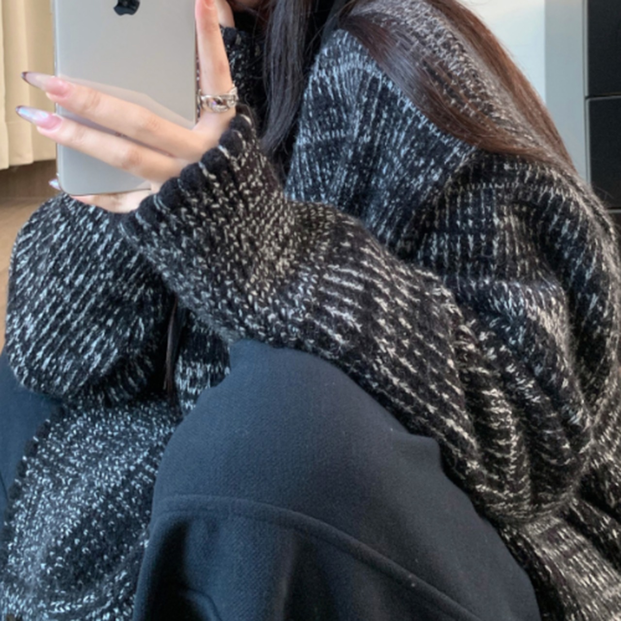 ルーズニットモノトーンカーディガン W01058