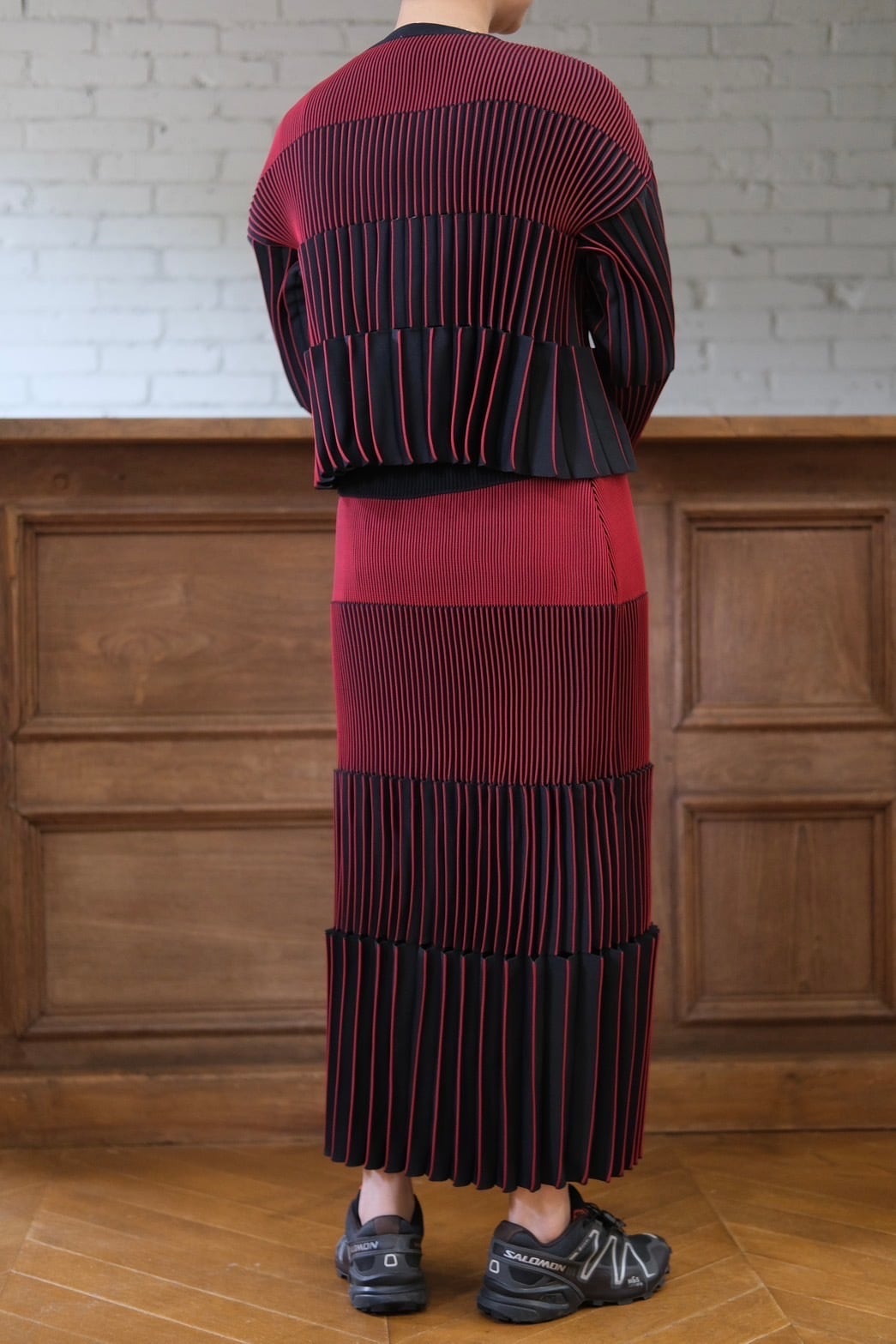 CFCL】 ACCORDION SKIRT -maroon red multi- | loop