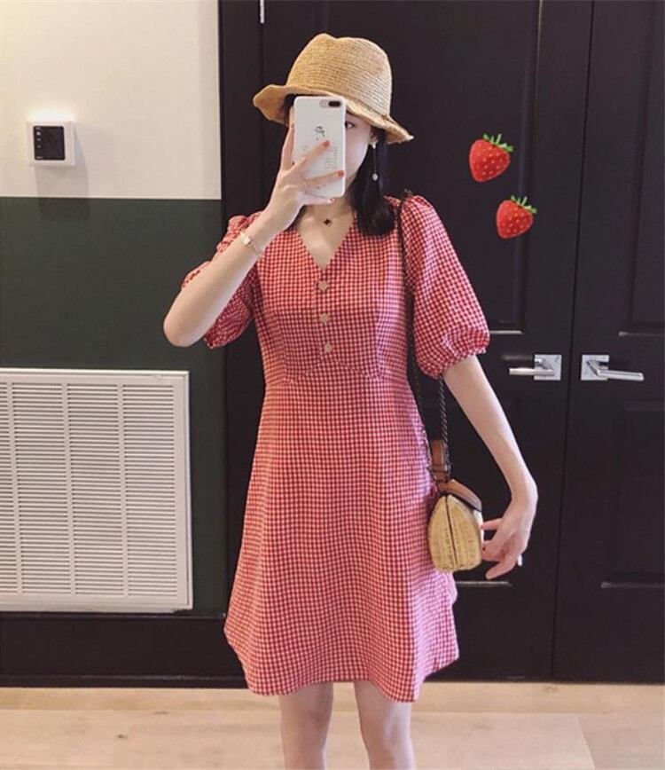 この1枚で今年風に 早い者勝ち 夏 スリム 気質 閨蜜の装い Vネック 半袖 ワンピース 短いスタイル 可愛い