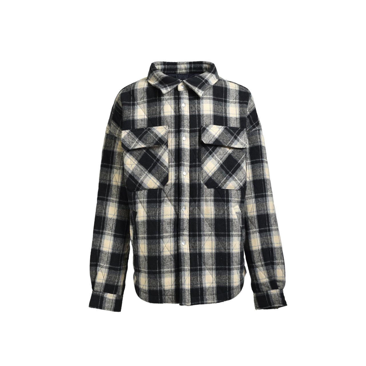 BREATH / quilting check shirt black
