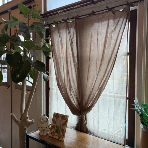 India Cotton voile double curt ains Gray 100×180cm　　インド 　コットンボイルダブルカーテン 　グレー　腰高窓カーテン　レー スカーテン　間仕切り