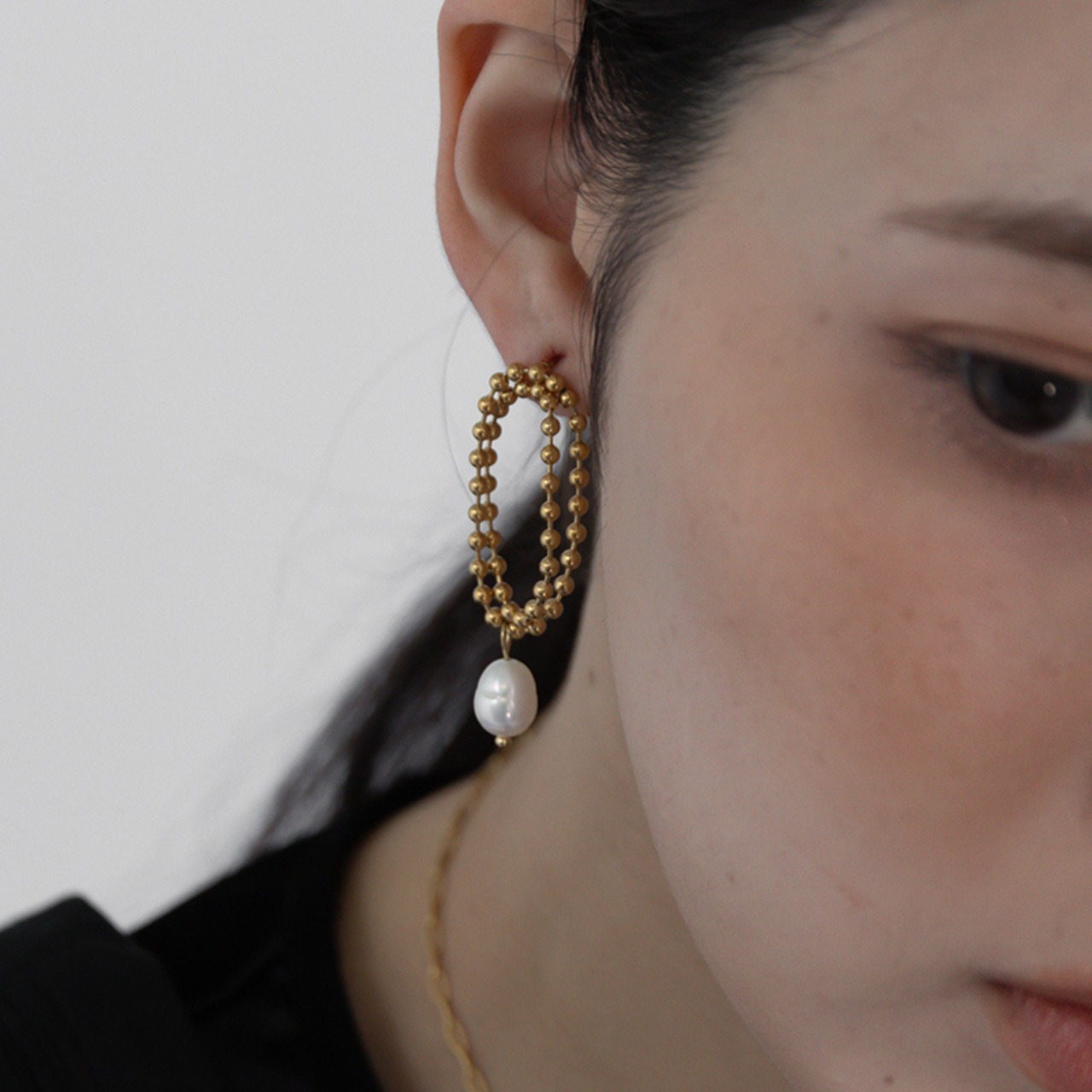 【ネコポス便】ピアス ボールチェーン淡水パールピアス 大粒 淡水パール 金属アレルギー対応 大ぶり 大きめ 揺れる レディース 2341