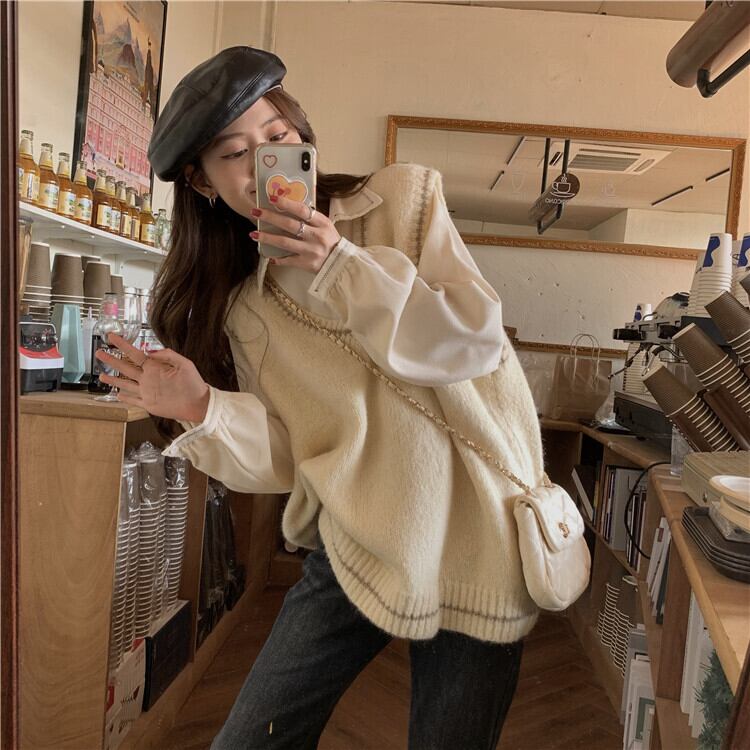 スタイルVネックニットスプリングオータムルーズセーター コート ジャケット 春物 秋物 モンロー53860265583