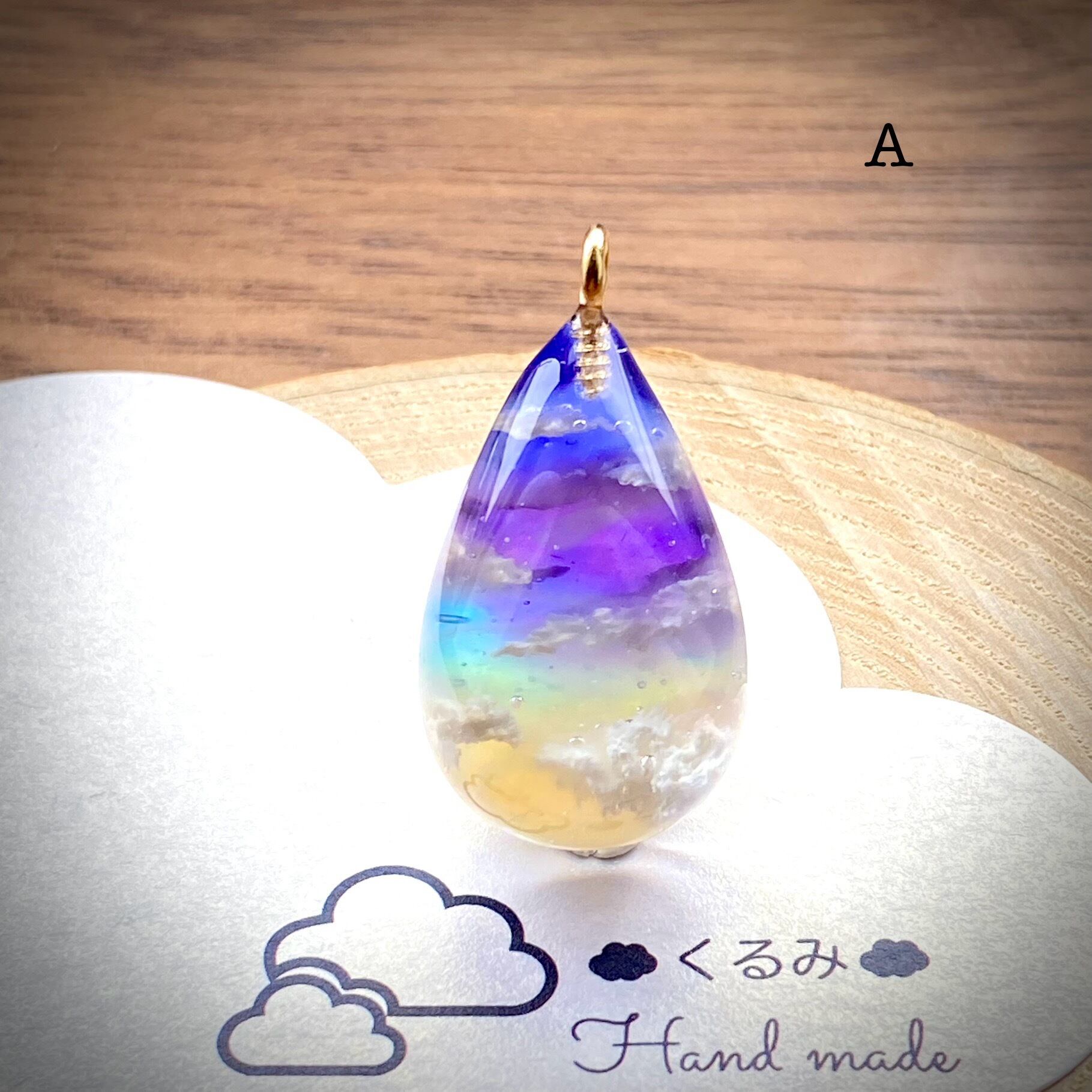 空&雲ペンダント しずく型 夕暮れ空 26×17mm A