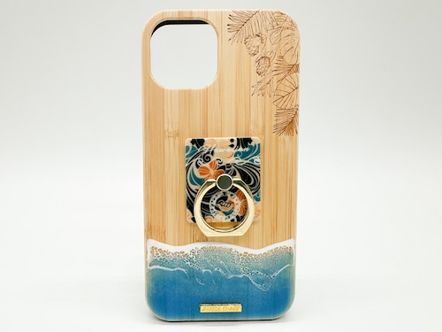 Hang loose/wood×resin marine blue wave case(bamboo)