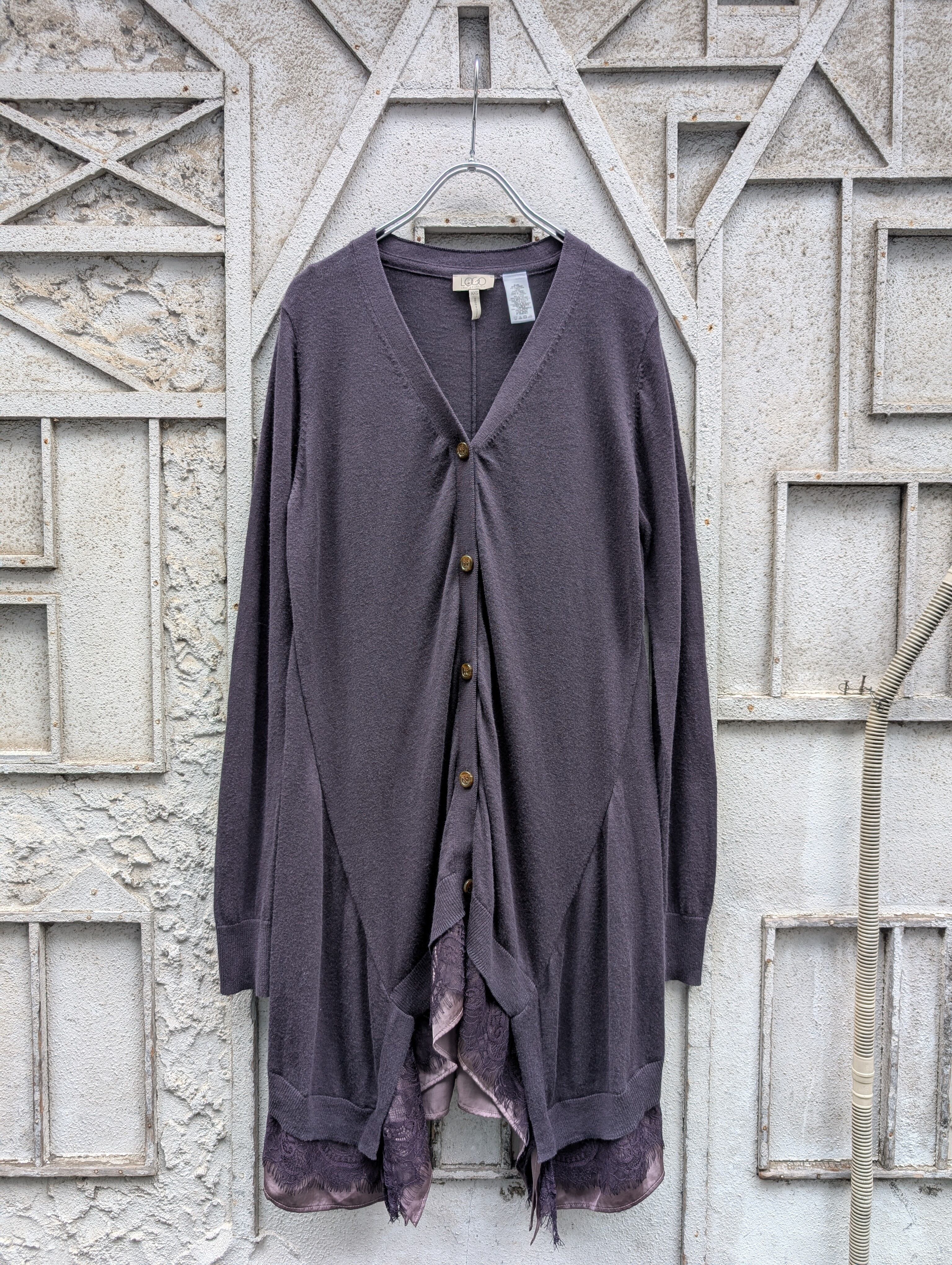 "LOGO" lace ruffle knit cardigan