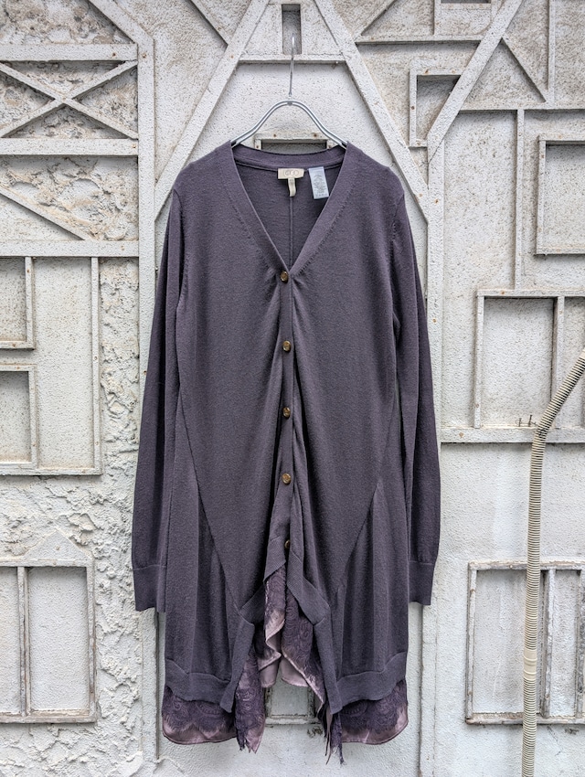 "LOGO" lace ruffle knit cardigan