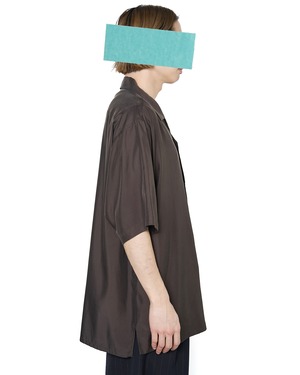 ssstein "CUPRO TWILL OVERSIZED OPEN COLLAR SS SHIRT〔DARK BROWN〕"