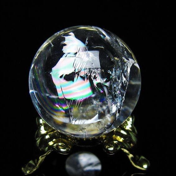 アイリスクォーツ 水晶 丸玉 虹入り 25mm スフィア 置物 水晶玉 一点物 141-6999